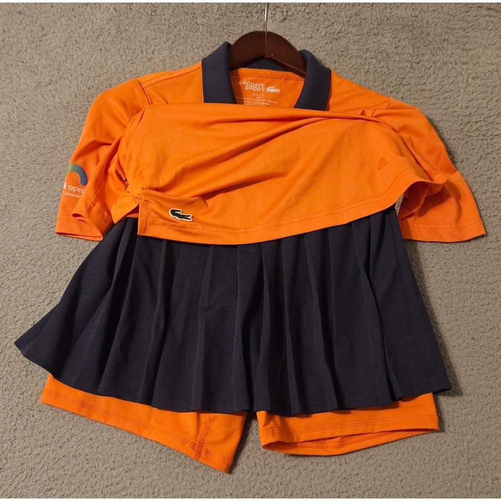 Lacoste Sport Miami Open Womens Tennis Polo Shirt & Pleated Skort Set Orange 34